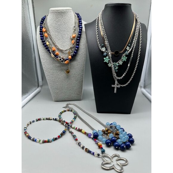 Necklace Lot Mixed Styles Beaded Chain Rhinestone Charm Statement Jewelry - Picture 2 of 8